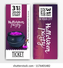 A purple ticket for the Halloween party
