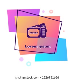 Purple Ticket icon isolated on white background. Color rectangle button. Vector Illustration