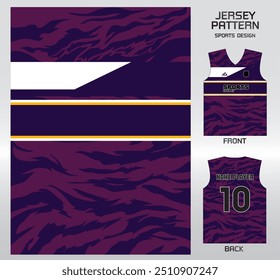 purple tiger white stripes pattern design, illustration, textile background for sports t-shirt, football jersey shirt mockup for football club. consistent front view