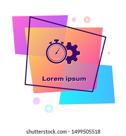 Purple Time Management icon isolated on white background. Clock and gear sign. Productivity symbol. Color rectangle button. Vector Illustration