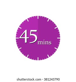 Purple timer icon, a 45-minute clock, vector