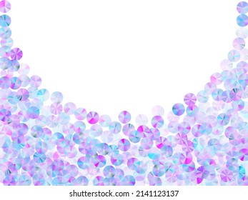 Purple tinsels confetti placer vector composition. Chic flickering bead particles holiday decoration top view. Christmas confetti scatter lustering background.