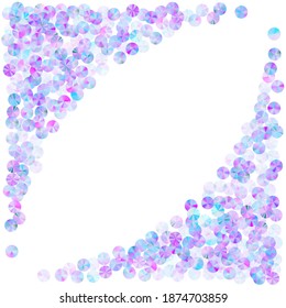 Violette Töne Konfetti streuen Vektorhintergrund. Metallische glänzende Sequenzpartikel glänzen im Urlaub. Weihnachtskonfetti-Plakat glänzender Hintergrund.