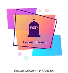 Purple Tombstone with RIP written on it icon isolated on white background. Grave icon. Color rectangle button. Vector Illustration