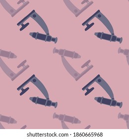 Purple tones palette seamless school pattern with microscopes. Biology silhouettes in violet and lilac pastel colors. For wallpaper, textile, wrapping paper, fabric print. Vector illustration.