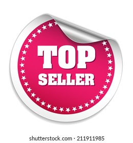 Purple top seller sticker with chrome peel on white background