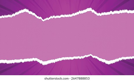 Purple Torn Paper Effect Background with Comic Halftone Style
