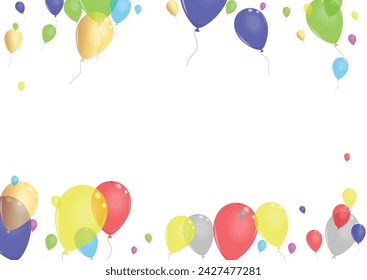 Purple Toy Background White Vector. Flying Concept Frame. Colorful Fest. Yellow Balloon. Baloon Happy Background.