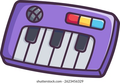 Purple toy keyboard for musical learning Vector Illustration Icon. Flat Cartoon Style