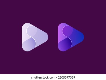 Purple transparent play media icon set