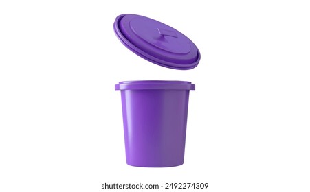 Purple Trash Bin with Open Lid Isolated on White Background. Vector illustration