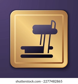 Icono de la máquina morada Treadmill aislado en fondo morado. Botón cuadrado de oro. Vector