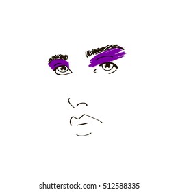 Purple trendy makeup. Colorful vector face girl.
fashion illustration