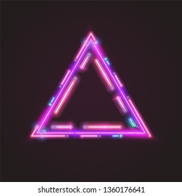 Purple trendy neon banner. Triangle neon banner