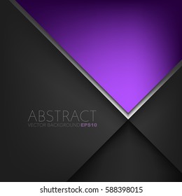Purple triangle arrow conner background with silver line and black space for text and message design , vector