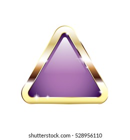 Purple triangle background in a gold frame, with space for your text. Vector illustration, on transparent background