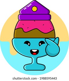 Purple Triangle Hat Ice Cream Cup Cartoon Design Vector