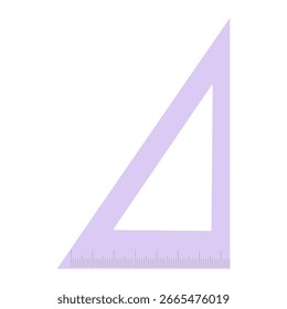 Purple triangular ruler with centimeter measurements on white background.