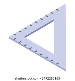 Purple triangular ruler with a metric scale lies on a white background