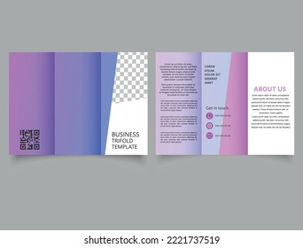 Purple Trifold Brochure Trifold booklet editable printable vector illustration. Purple color.