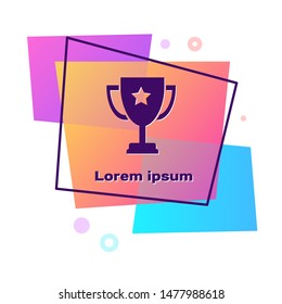 Purple Trophy cup icon isolated on white background. Award symbol. Champion cup icon. Color rectangle button. Vector Illustration