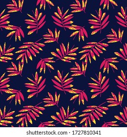 Purple Tropical Leaf botanical seamless pattern background suitable for fashion prints, graphics, backgrounds and crafts