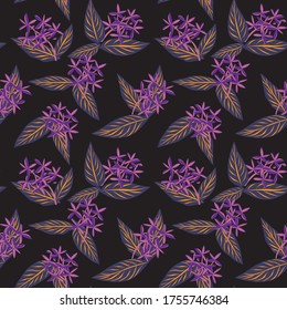 Purple Tropical Leaf botanical seamless pattern background suitable for fashion prints, graphics, backgrounds and crafts