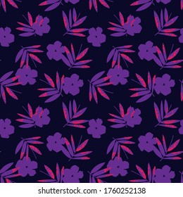 Purple Tropical Leaf botanical seamless pattern background suitable for fashion prints, graphics, backgrounds and crafts