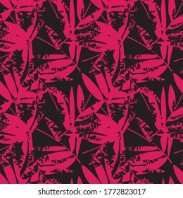 Purple Tropical Leaf botanical seamless pattern background suitable for fashion prints, graphics, backgrounds and crafts