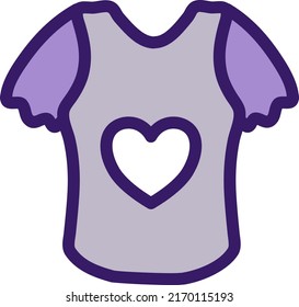 Purple Tshirt With Heart, Illustration, Vector On A White Background.