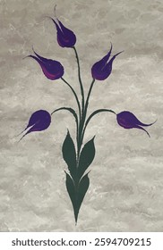 purple tulip flower and light white cream tones background decoration vector. Traditional Turkish Ebru technique