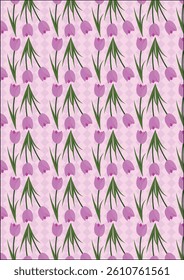Purple Tulip Flower Pattern Bloom Fabric Wrapping Paper