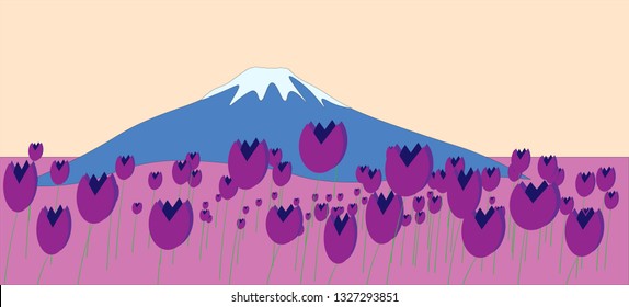 purple tulips and fuji mountain