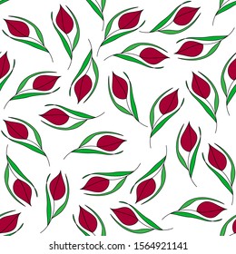 Purple tulips. Seamless pattern with transparent background. Vector graphics