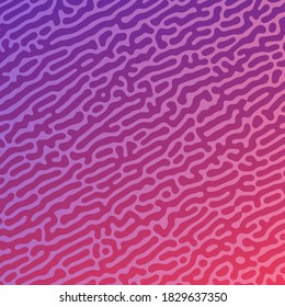 Purple Turing reaction gradient background. Abstract diffusion pattern with chaotic shapes. Vector illustration.