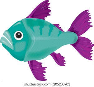 Purple and turquoise fish with big eye vector isolated