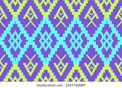 Purple and Turquoise Geometric Diamonds: Ethnic Seamless Pattern for Modern Fashion and Home Decor