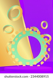 Purple, Turquoise and Gold product display. Vector cylinder pedestal podium mockup. Abstract minimal geometric stage showcase for presentation.