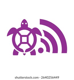 A purple turtle graphic with wifi signal emanating from it.