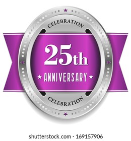 Purple twenty-five year anniversary badge with ribbon