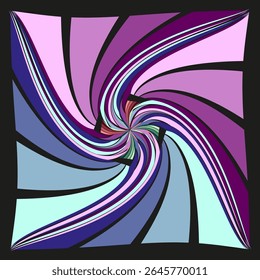 Purple twist spiral. Curved motion design. Vector swirl pattern. Abstract rotation graphic.