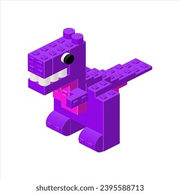 Purple tyrannosaurus in isometry. Vector