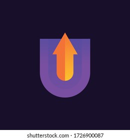 purple U and arrow logo concept
