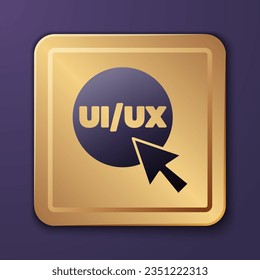 Purple UI or UX design icon isolated on purple background. Gold square button. Vector