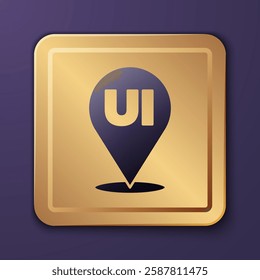 Purple UI or UX design icon isolated on purple background. Gold square button. Vector