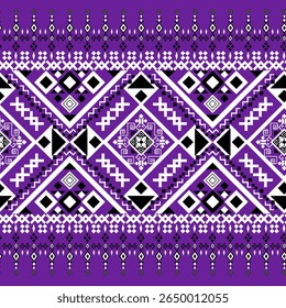 Purple Ukrainian Embroidery Pattern Vector Design - Traditional Ethnic Geometric Ornament Folk Art Textile Background