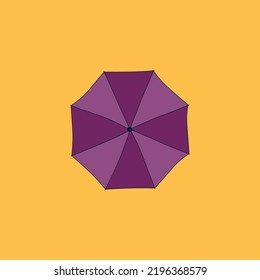Purple umbrella isolated on yellow background. Trendy fashionable style. Minimal art design. Illustration.