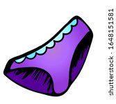 Purple women’s underpants with lace. Vector ladies underwear reminiscent of eggplant. A simple element from a sleeping set. Beach women's underpants for a stylish holiday. Element for design and web.