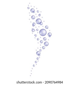 Purple underwater oxygen bubbles stream. Soap or cleanser foam, bath sud, fizzy carbonated drink effect. Trendy very peri color. Vector realistic illustration.