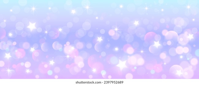 Fondo morado de unicornio. El cielo de las acuarelas pasteles con estrellas brillantes y bokeh. Galaxia de fantasía con textura holográfica. Espacio mágico de mármol. Vector.